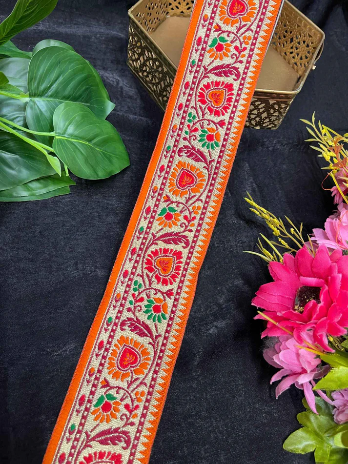 Regal Banarasi Zari Embroidered Lace - Orange